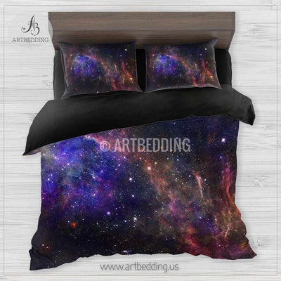 Deep space bedding set, Multicolor vibrant Nebula clouds with stars duvet bedding set, Space moon bedroom decor-ARTBEDDING
