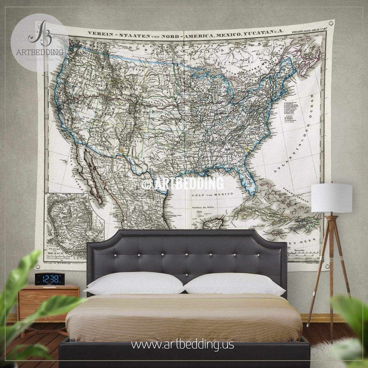 1872 Antique Stieler Map of the United States of America wall tapestry ...