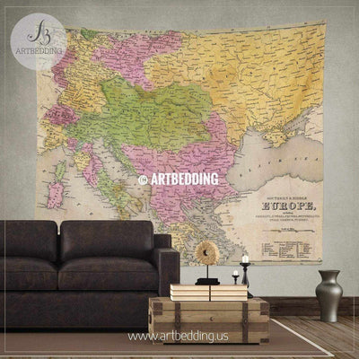 Antique map of Eastern Europe (1841) wall tapestry, vintage interior map wall hanging, old map wall decor, vintage map wall art print Tapestry