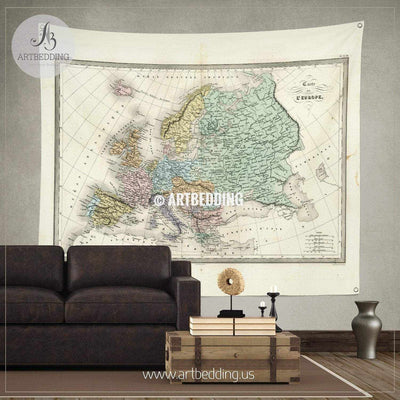 Antique Map of Europe wall tapestry, vintage interior map wall hanging, old map wall decor, vintage map wall art print Tapestry