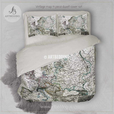 Antique Stieler Map of Europe (1872) bedding, Vintage old map duvet cover, Antique map queen / king / full Bedding Set, Vintage map Duvet cover set Bedding set