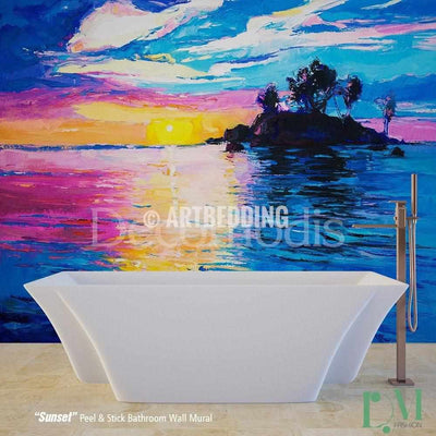 Bathroom mural, Self Adhesive Peel & Stick Bathroom Photo Mural, Sunset painting Wall mural for bathroom
