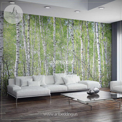 Birches in Forest Wall Mural, Photo mural Self Adhesive Peel & Stick, wall mural wall mural