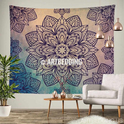 Bohemian Tapestry, Lotus Mandala tapestry wall hanging, bohemian decor, bohochic vintage decor Tapestry