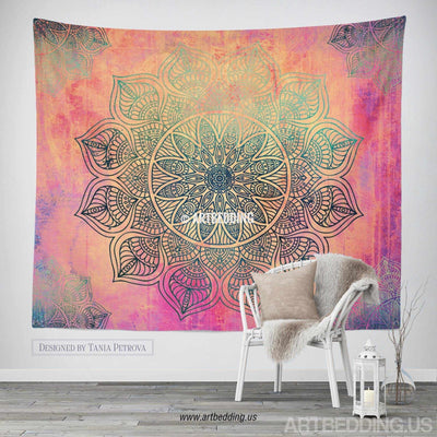 Bohemian Tapestry, Mandala tapestry wall hanging, bohemian decor, bohochic vintage lotus mandala decor Tapestry