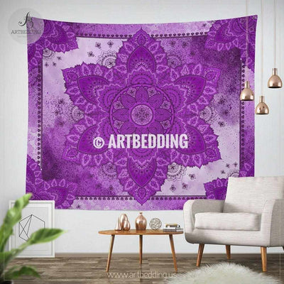 Bohemian TAPESTRY, Purple mandala Wall hanging, Boho Mandala Wall Decor, Mandala Indie Tapestry, artbedding wall art Tapestry