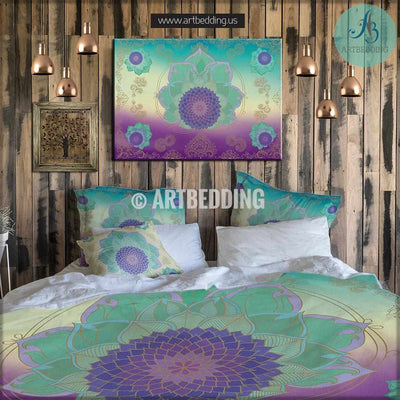 Boho bedding, Lotus Flower duvet bedding set, Sacred Seed of life duvet cover set, Bohemian bedding, boho bedroom decor, artbedding art Bedding set