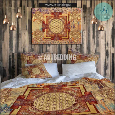 Boho bedding, Sacred art yantra talisman Seed of Life duvet cover set, Elephant mandala duvet cover set, spiritual bedspread Bedding set