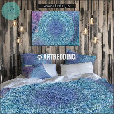 Boho mandala bedding, Mandala duvet cover set, Serenity ethno Indie art comforter set, bohemian bedroom Bedding set
