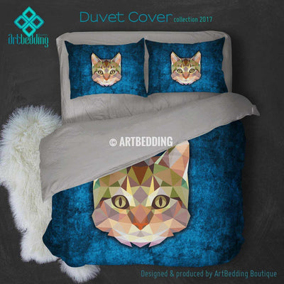 Cat Animal head geometry Duvet cover, Cat Animal totem duvet cover, Cat head animal duvet, custom designer duvet artbedding