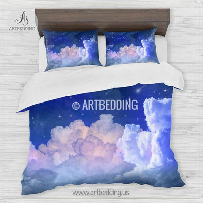 Clouds and stars bedding, Night sky with stars Bedding set, Colorful clouds Duvet cover set, Bedroom clouds spaces, Sky bedding Bedding set