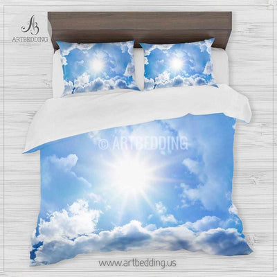 Clouds bedding, Blue sky with white clouds Bedding set, White clouds Duvet cover set, Bedroom clouds spaces, Sky bedding Bedding set