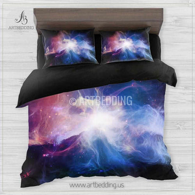 Deep Space bedding set, Fantasy abstract multicolor Nebula with stars duvet cover set, Galaxy bedroom decor Bedding set