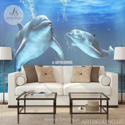 Dolphins Wall Mural, Dolphins Self Adhesive Peel & Stick Photo Mural, Dolphins wallpaper wall mural