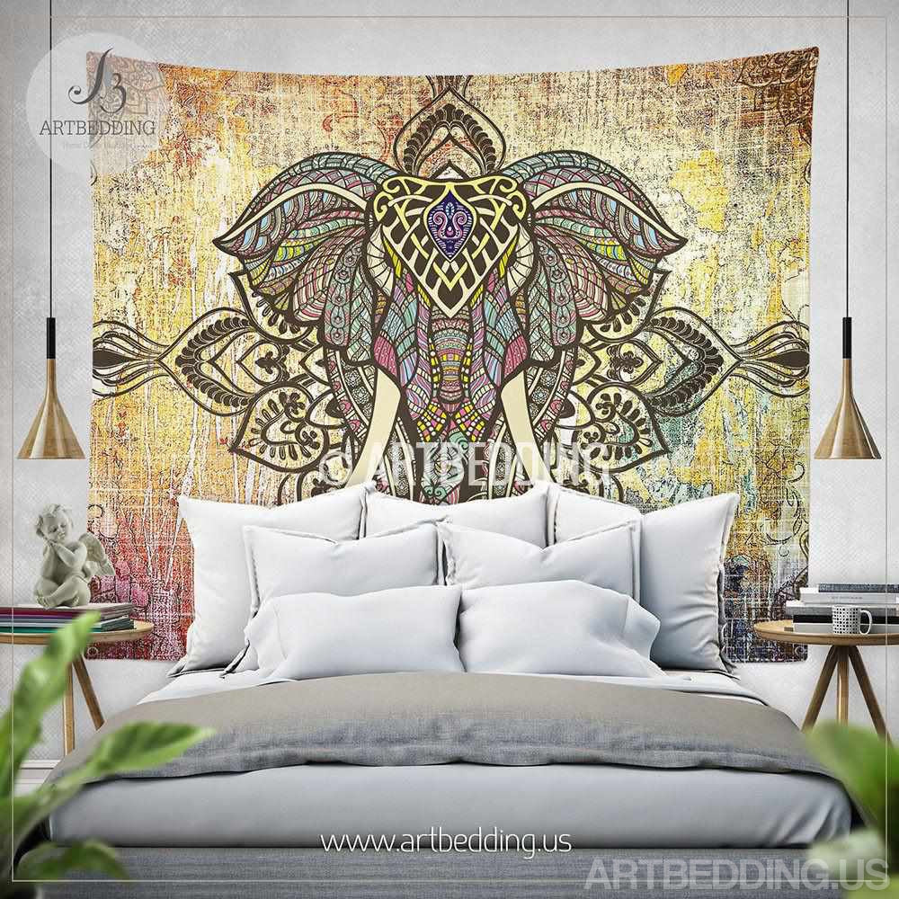 Elepahnt Tapestry, Bohemian wall tapestry, Hippie tapestry wall hangin