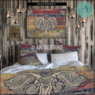 Elephant bedding, Boho duvet cover set, Indie Ganesh vintage bedding set, Boho elephant bedroom decor Bedding set
