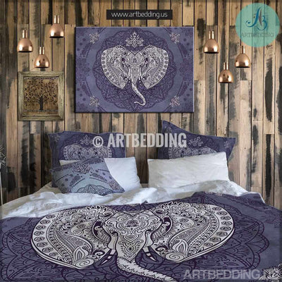 Elephant boho bedding, Bohemian duvet cover set, Elephant bedspread, mandala bedding, grunge elephant duvet cover set Bedding set