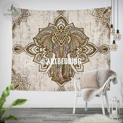 Elephant Tapestry, Bohemian zentangle elephant wall tapestry, Hippie wall hanging, Boho tapestries, Ethnic bohemian decor Tapestry