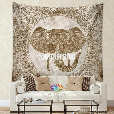 Elephant Tapestry, Elephant tapestry wall hanging, Lace mandala bohemian tapestries, Bohemian decor