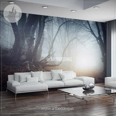 Foggy Mysterious Forest Self Adhesive Peel & Stick, Nature wall mural wall mural