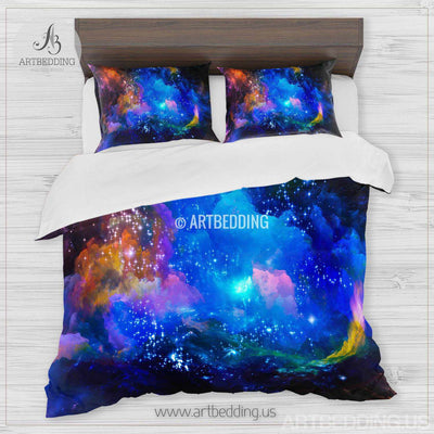 Galaxy bedding, Abstract nebula in deep space Bedding set, Galaxy print Duvet Cover, 3D galaxy bedding Bedding set