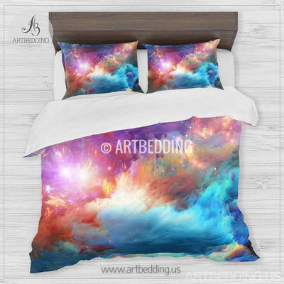 Galaxy bedding set, Cosmos duvet cover set, Fantasy nebula in deep space Bedding set, stars nebula sateen bedding set Bedding set