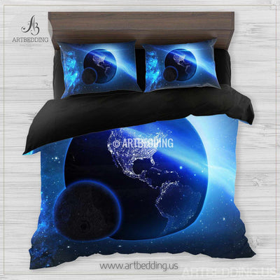 Galaxy bedding set, Earth from space duvet cover set, Stars nebula Bedding set, Cosmos bedroom decor Bedding set