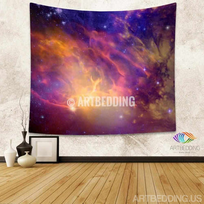 Galaxy Tapestry, 3D Cosmos purple nebula with stars wall tapestry, Galaxy tapestry wall hanging, Stars galaxy wall tapestries, Galaxy home decor, Space wall art print, Space wall hanging, Purple and gold nebula galaxy wall art