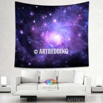 Galaxy Tapestry, Purple spiral galaxy wall tapestry, Purple Galaxy tapestry wall hanging, Spiral galaxy with stars wall tapestries, Galaxy home decor, Space wall art print