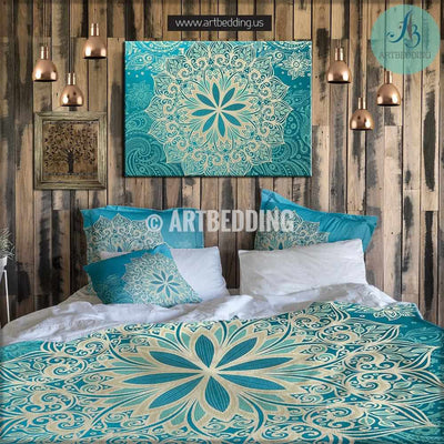 Mandala bedding, Bohemian duvet bedding set, Turquoise blue duvet cover set, Bohochic bedding, boho bedspread Bedding set