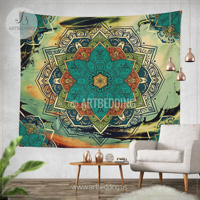 Mandala Tapestry, Boho floral mandala tapestry wall hanging, bohemian decor, bohochic vintage mandala decor Tapestry