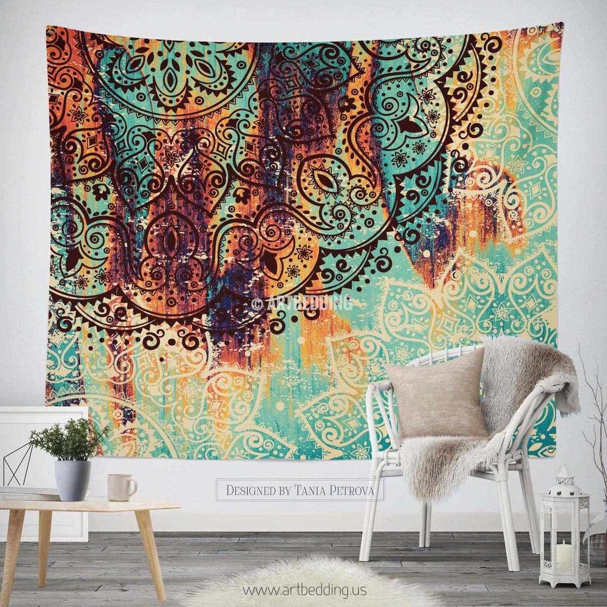 Mandala Tapestry, Mehendy henna ethno mandala wall tapestries, bohemian ...
