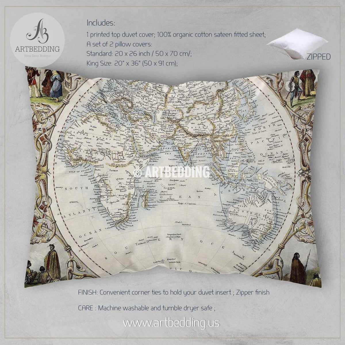 Old map bedding, Vintage old stained World map duvet cover set, Antique ...