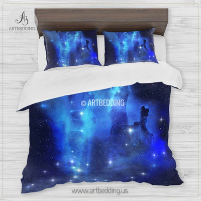 Space bedding set, Blue Eagle Nebula duvet cover set, Stars in deep space Bedding set, Space bedroom decor Bedding set