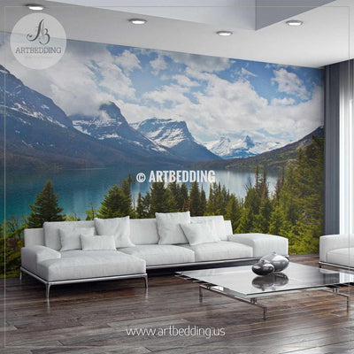 St Mary lake in Glacier National Park in Montana, USA Wall Mural, Self Adhesive Peel & Stick wall mural wall mural