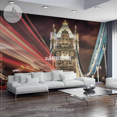 Traffic on Tower Bridge by night Wall Mural, Photo Mural, wall décor wall mural
