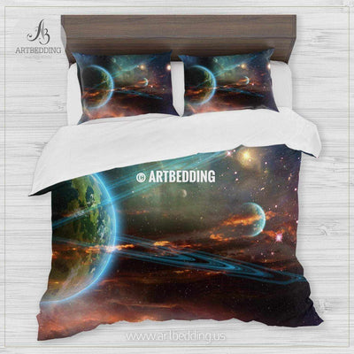 Twin Ring Giant galaxy bedding, Abstract space Bedding set, Galaxy print Duvet Cover, 3D galaxy bedding Bedding set