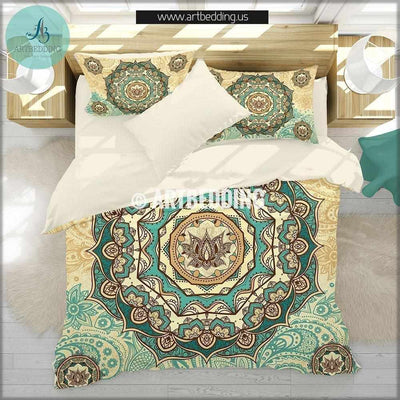 TWIN size Mandala bedding, Bohemian duvet cover set, Lotus mandala duvet, boho bedding, hippie bedspread Bedding set