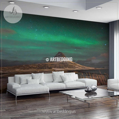 Winter Icelandic night with northern lights Wall Mural, Self Adhesive Peel & Stick wall mural wall mural