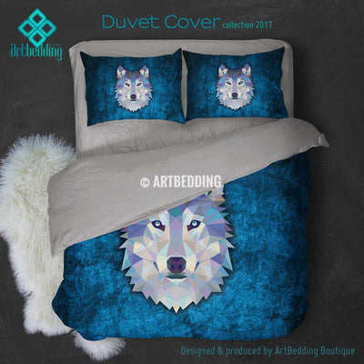 Wolf Animal head geometry Duvet cover, Animal totem duvet cover, Wolf animal duvet, custom designer duvet artbedding
