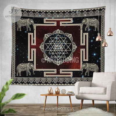 X Large Boho Tapestry, Sacred Yantra wall tapestry, Hippie tapestry wall hanging, Spiritual bohemian decor Tapestry