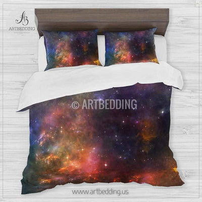 Deep Space bedding set, Nebula and stars duvet cover set, Colors in deep space Bedding set, Space bedroom decor-ARTBEDDING