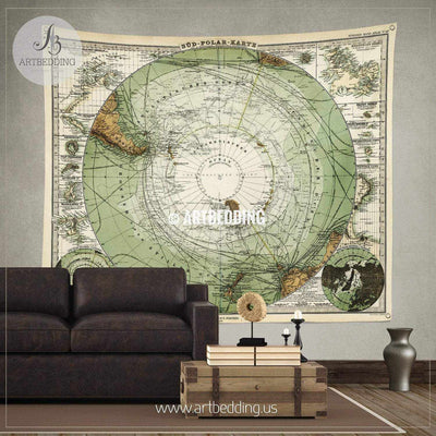 1872 Antique Stieler Map of Antarctica South Pole wall tapestry, vintage interior map wall hanging, old map wall decor, vintage map wall art print Tapestry