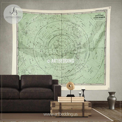 1872 Antique Stieler Map of South Sky Star Chart wall tapestry, vintage interior map wall hanging, old map wall decor, vintage map wall art print Tapestry