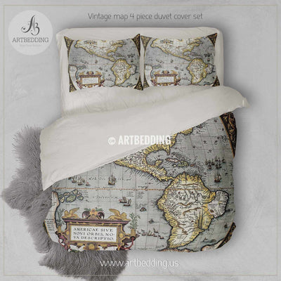 America Old map bedding, Vintage old World map duvet cover set, Antique map queen / king / full Bedding Set, Vintage steampunk map Duvet cover set Bedding set