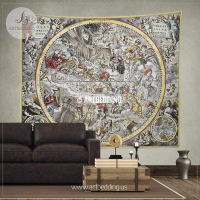 Ancient Christian celestial hemisphere 1660 world map wall tapestry, vintage interior world map wall hanging, old map wall decor, vintage map wall art print Tapestry