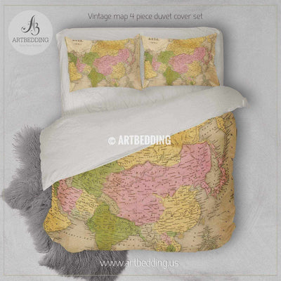 Antique map of Asia (1841) bedding, Vintage Asia old map duvet cover set, Antique map comforter set Bedding set