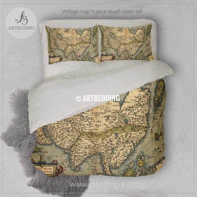 Antique Map of Asia  bedding, Vintage 1570 Asia old map duvet cover set, Ancient map comforter set Bedding set