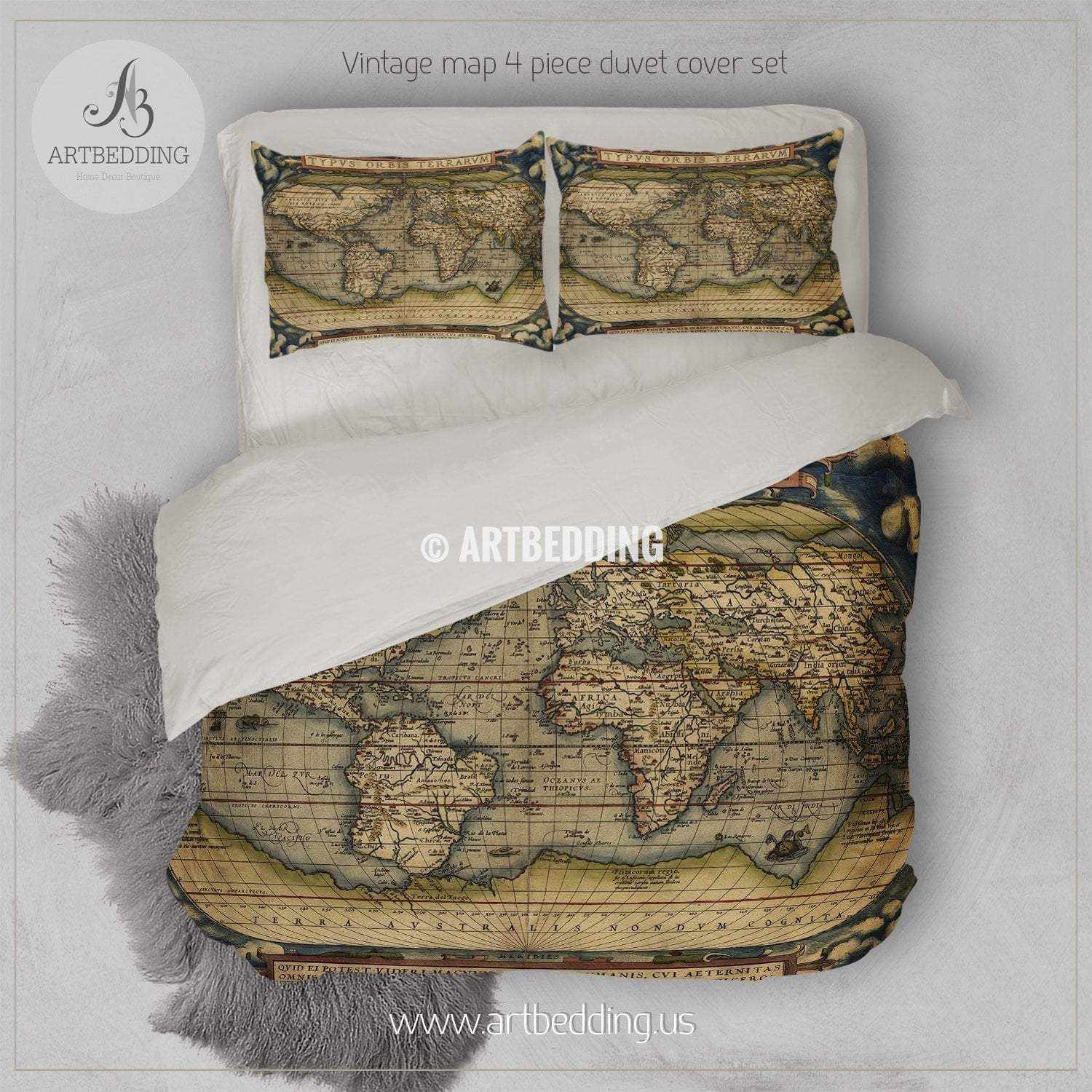 Antique Map of the World bedding, Vintage 1570 world map duvet cover s ...
