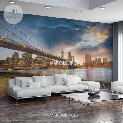Beautiful Brooklyn Bridge New York Cityscape Wall Mural, USA Photo sticker, USA wall decor wall mural
